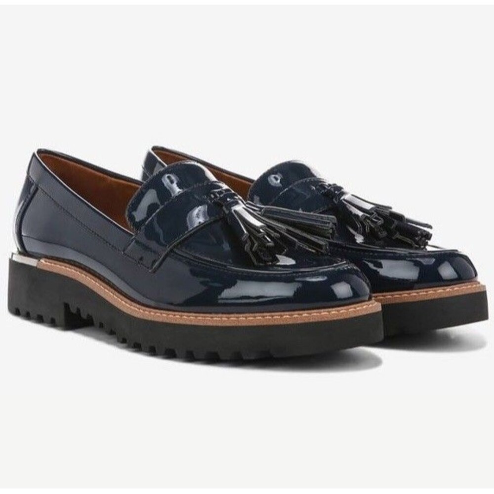 Franco Sarto Womens Carolynn Tassel Loafer Size 7M Inky Navy Patent Preppy
